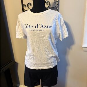 H&M White Tee with Blue Côte d'Azur Print
